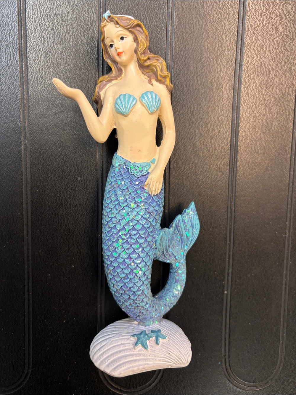 Blue Glitter Mermaid Figurine with Shell Top